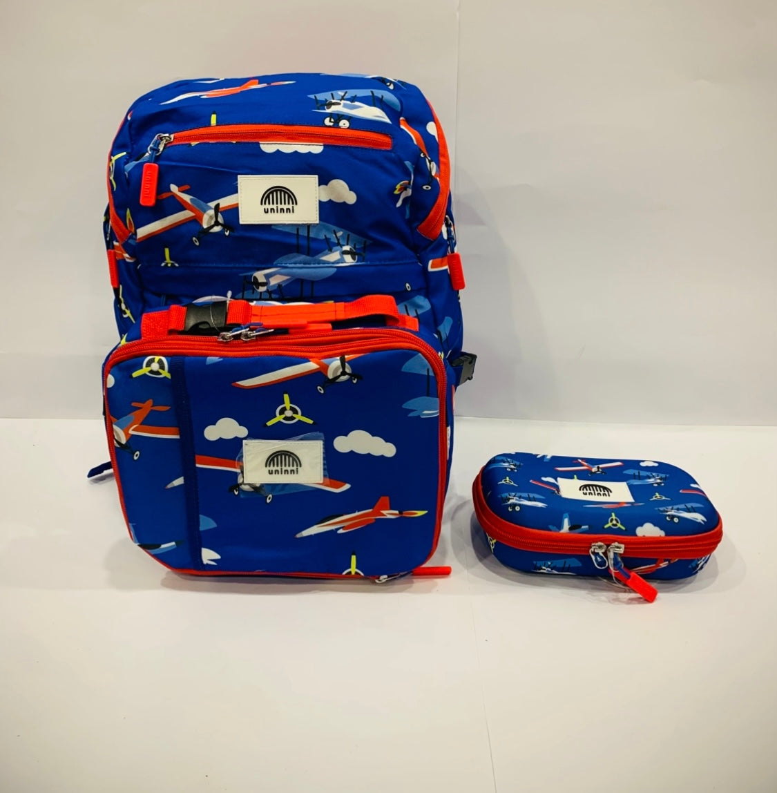 Blue and red School Bag with Pouch