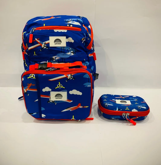 Blue and red School Bag with Pouch
