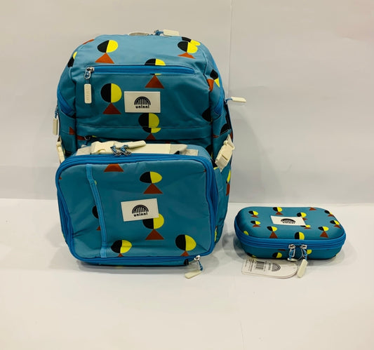 Blue Yellow School Bag with Pouch